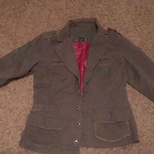 Chopin Roma blazer kaki green with fuchsia inside